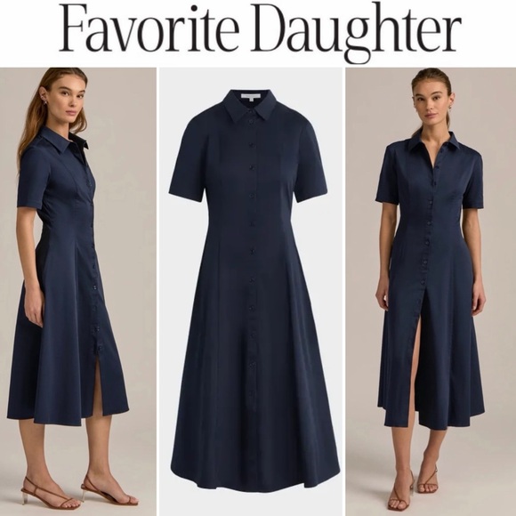 Favorite Daughter Demure Dress Navy Blue Midi Dress Sz S NWT 238$